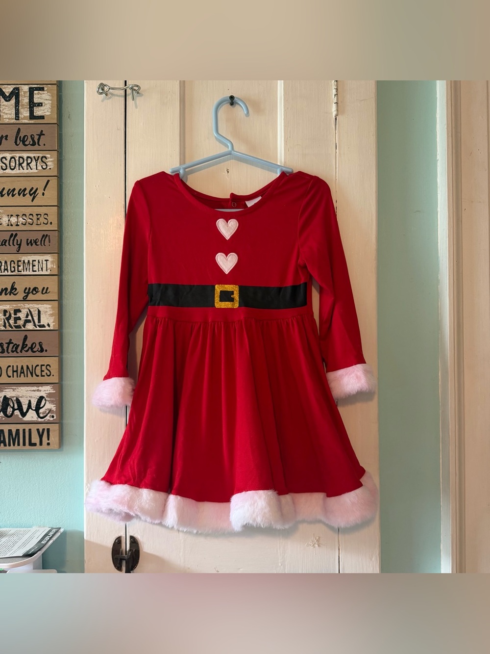 Toddler Girls Red Holiday Santa Dress W/ Santa Hat  - Size: 2T - NWT